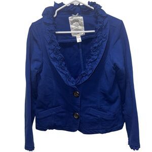 Nick & Mo Women's Blue Ruffle Blazer Jacket Size L Long Sleeve